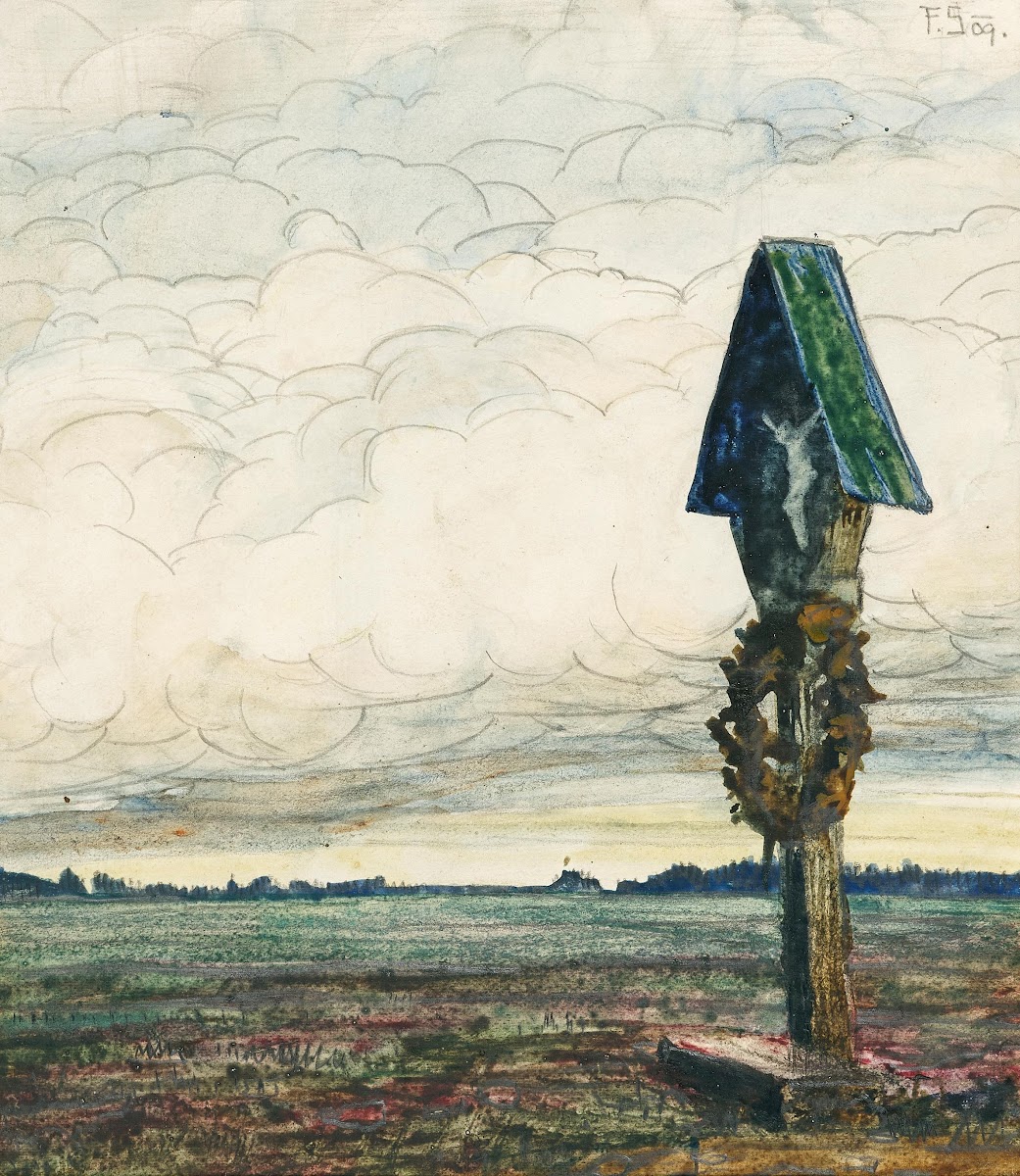A wayside cross under storm clouds 1909