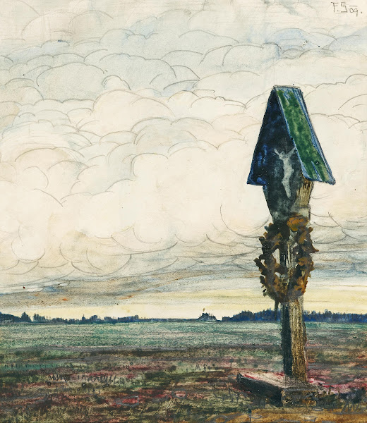 A wayside cross under storm clouds 1909