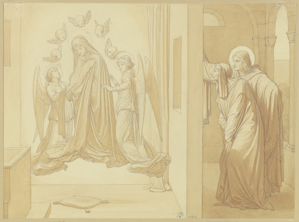 Die Heiligen Johannes der Evangelist und Dionysos die im Gebet schwebende Maria