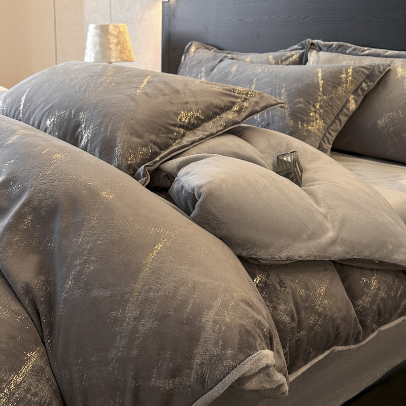 Milchfaser-Bettwäsche-Set, Fleece, Winter, 4-teilig