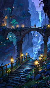 Illuminated Stone Bridge in a Magical Blue Canyon