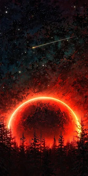 Eerie Red Planet Over Forest Full HD iPhone Wallpaper Background