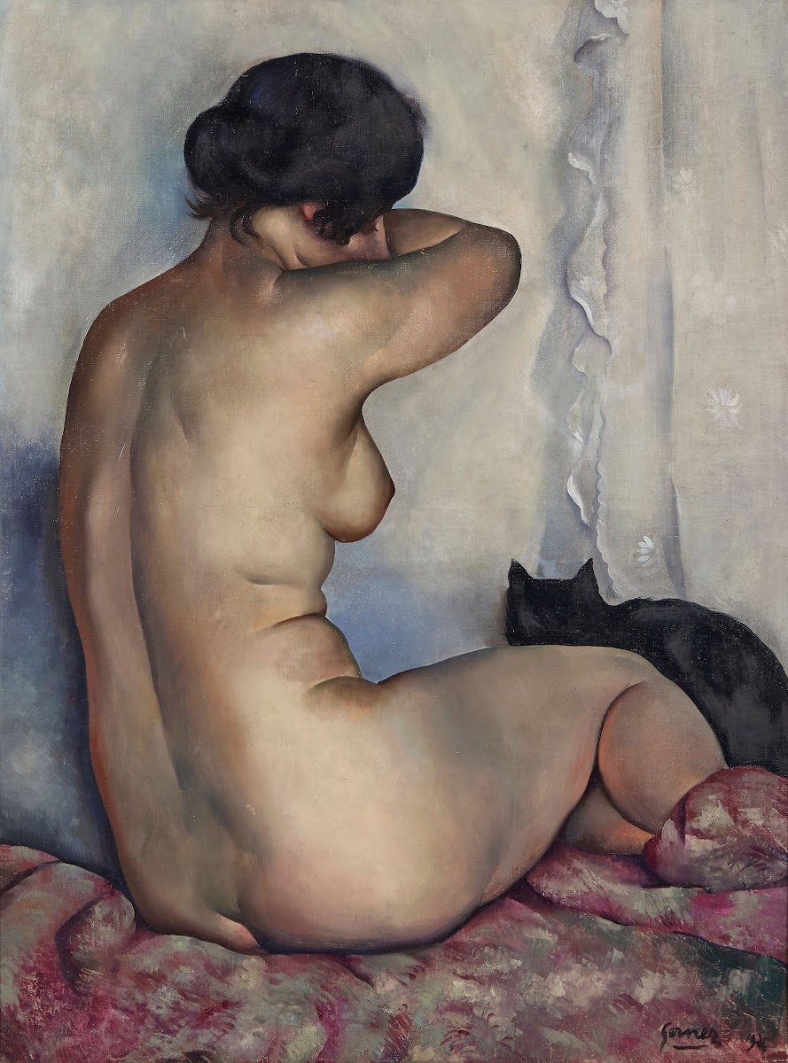 Nude from behind with black cat 1924