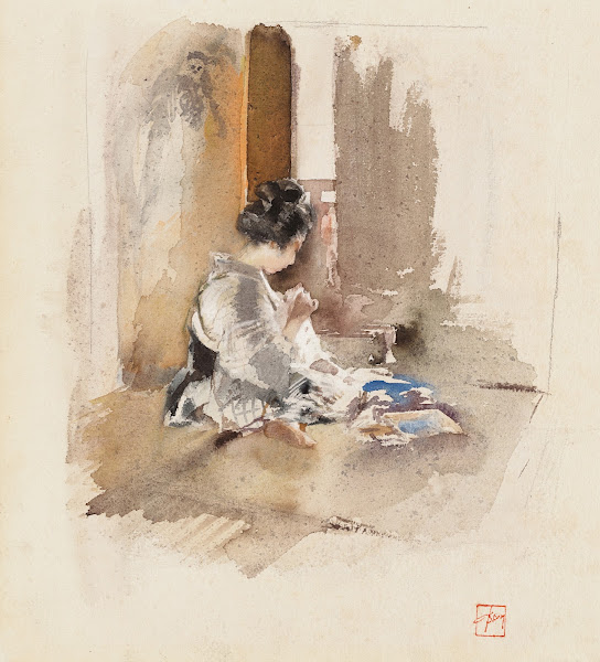 Japanese Girl Sewing 1890