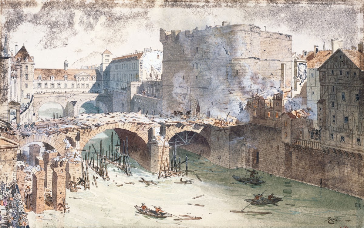 Le Petit Pont et le Petit Châtelet après lincendie du 27 avril 1718 actuellement