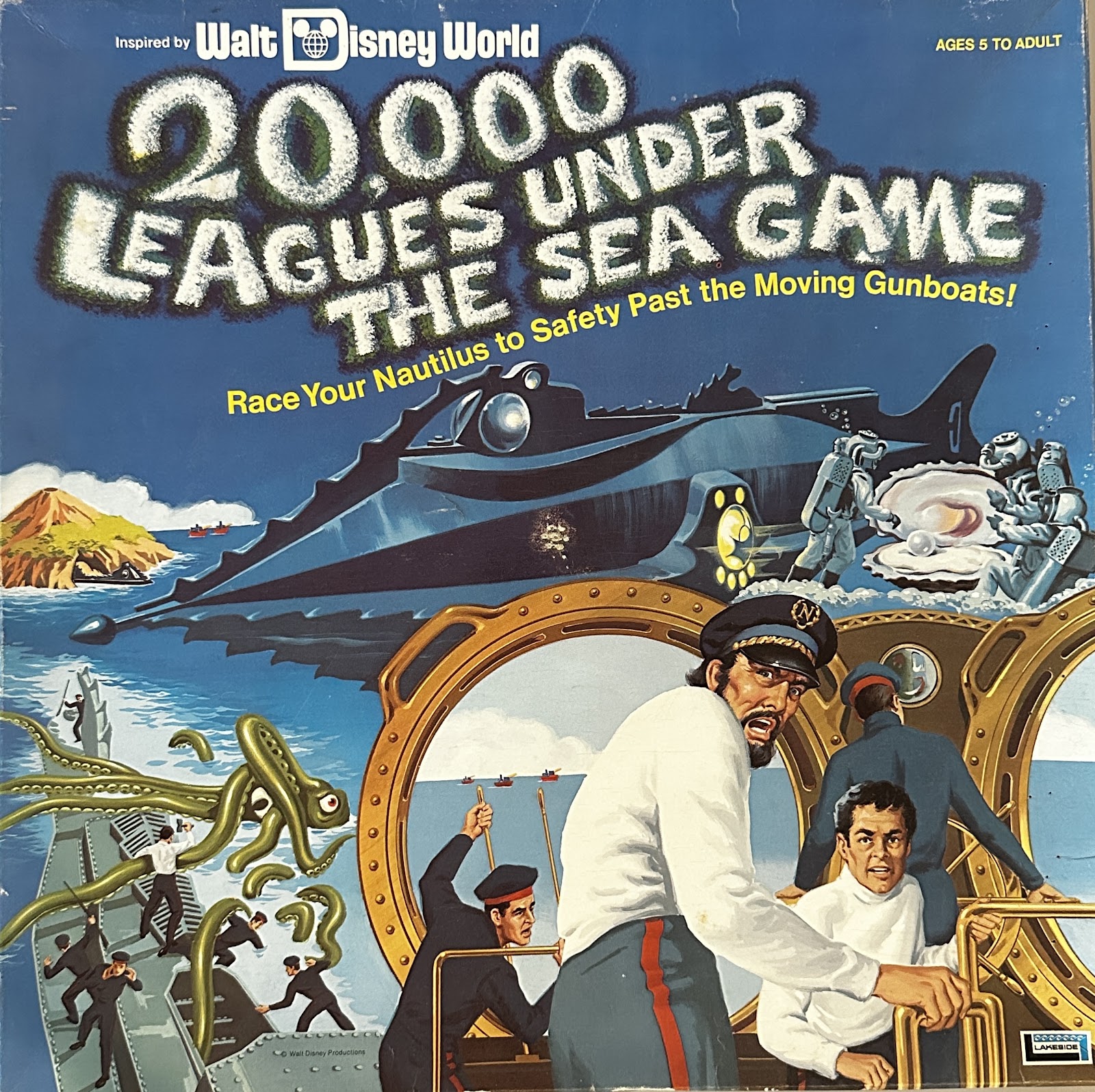 Lakeside 20,000 Leagues Under the Sea board game box with cinematic art of the Nautilus submarine and Captain Nemo
