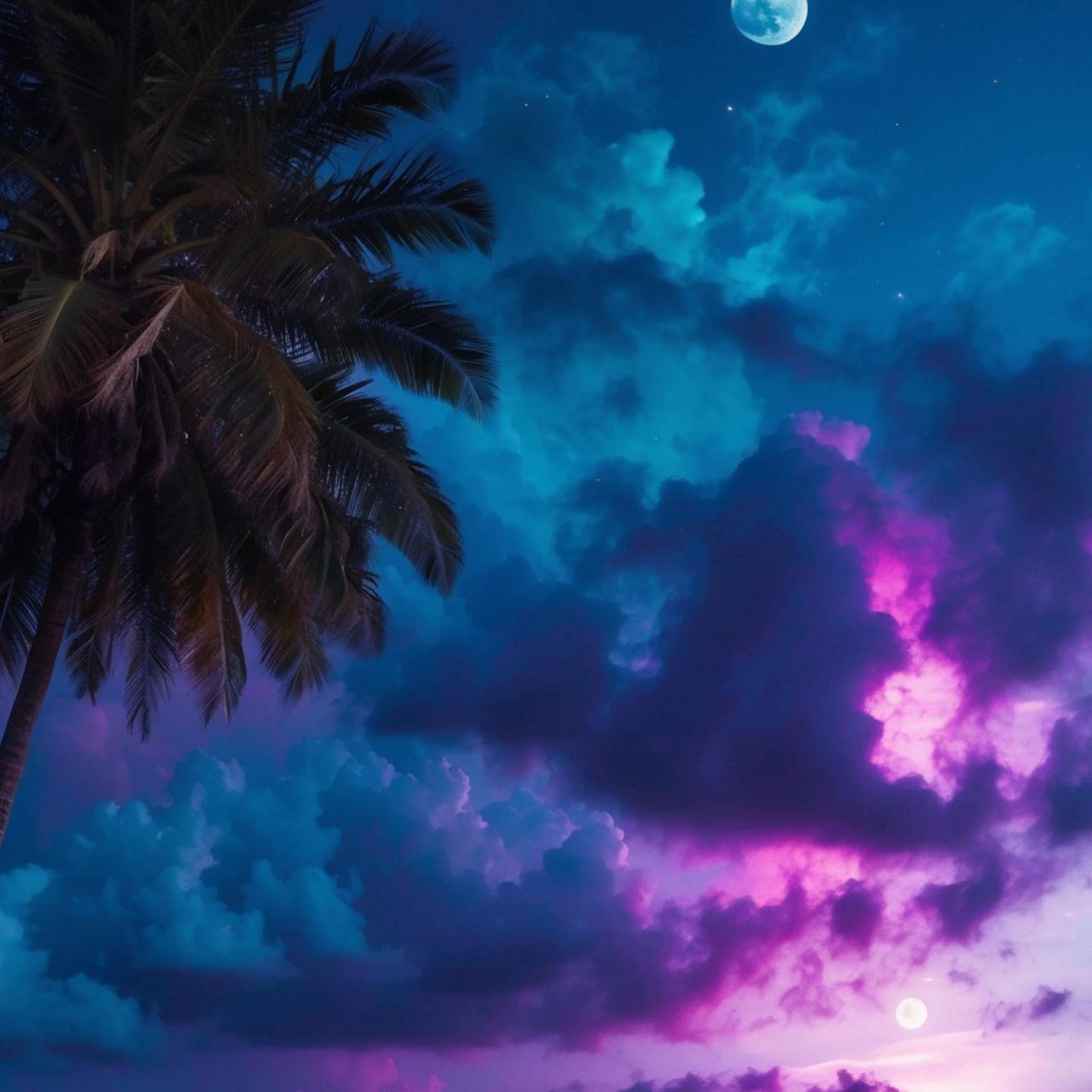 Download Tropical Beach Under Full Moon 2K iPhone