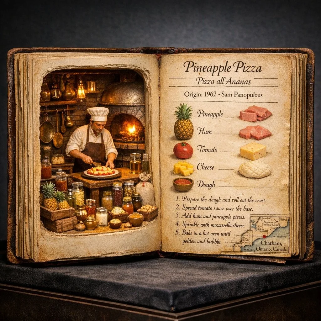 Haz esto para la pizza de piña: <instrucción> Entrada A: el usuario sube una imagen o comparte el nombre del plato. Lógica Identifica...