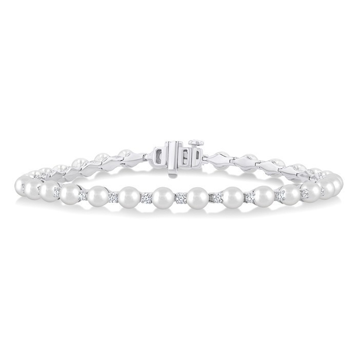 Pearl & Diamond Tennis Bracelet 784QVDHFGWPWG