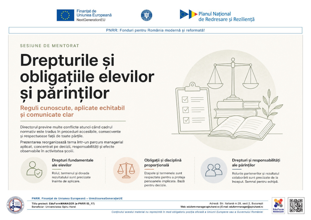 Coperta ghidului Drepturile și obligațiile elevilor și părinților potrivit cadrului normativ actual