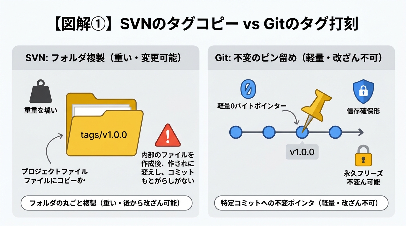 SVNタグコピー vs Gitタグ打刻