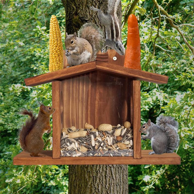 Wooden feeding station for squirrels