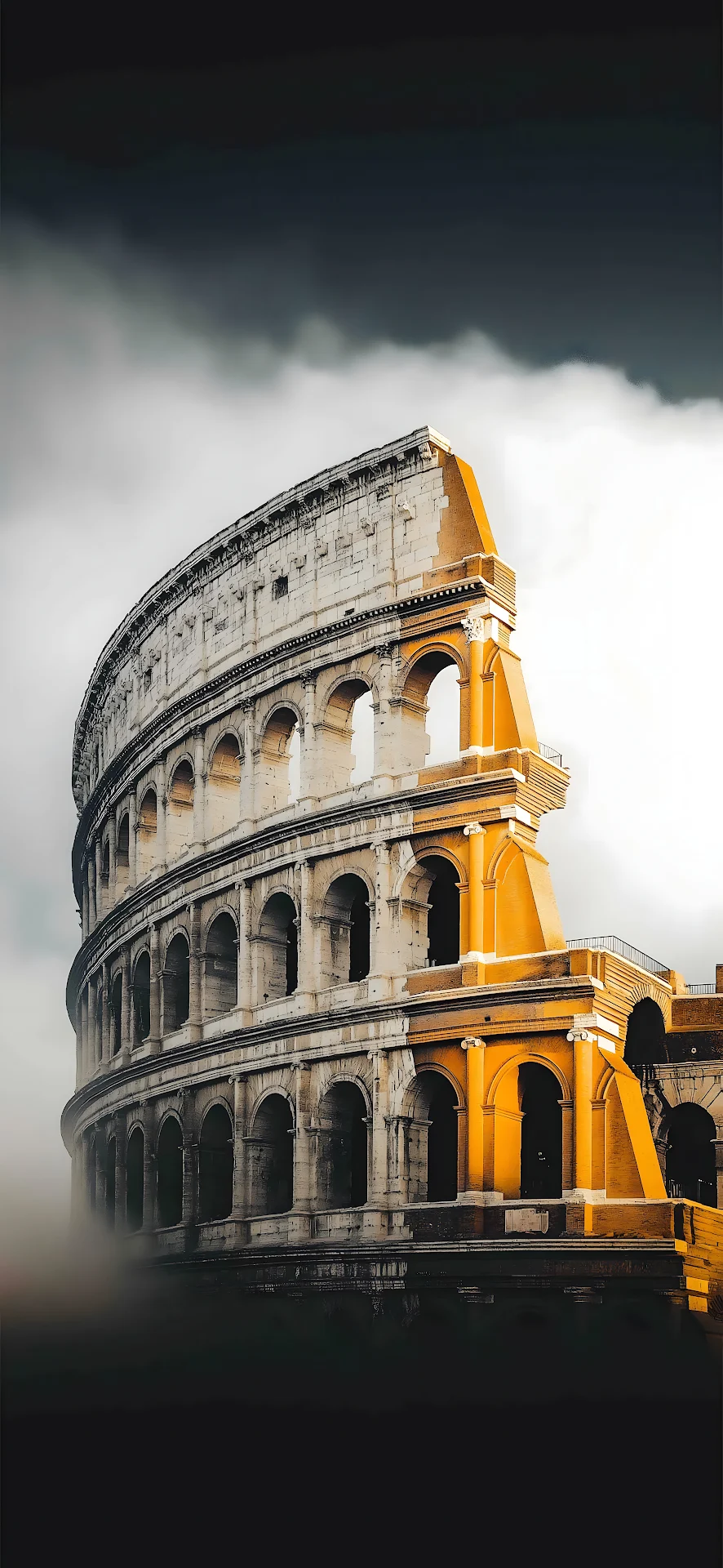 Dramatic Colosseum in Rome Under Dark Clouds and Mist - Free 4K mobile Wallpaper
