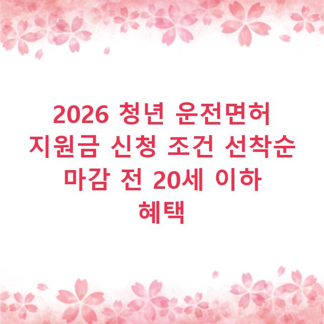2026 청년 운전면허 지원금 신청 조건 선착순 마감 전 20세 이하 혜택