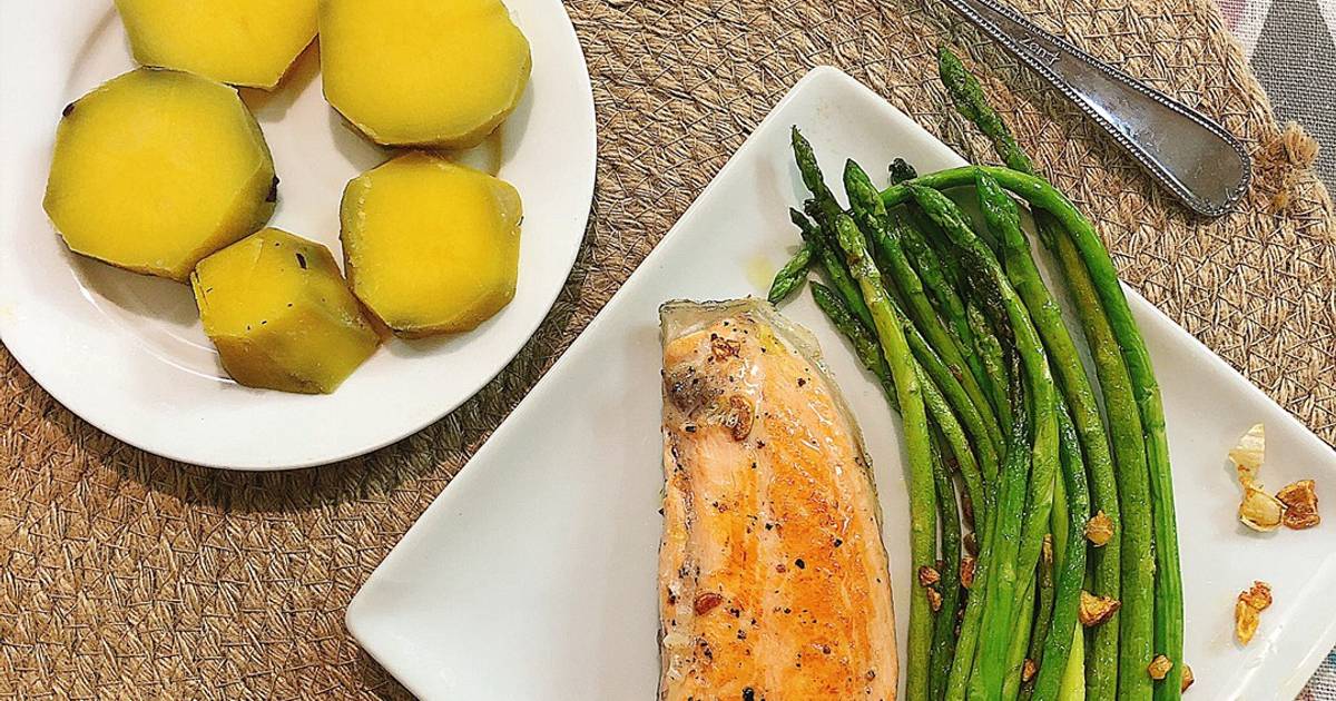 (Eatclean) Cá hồi - Măng tây - Khoai lang