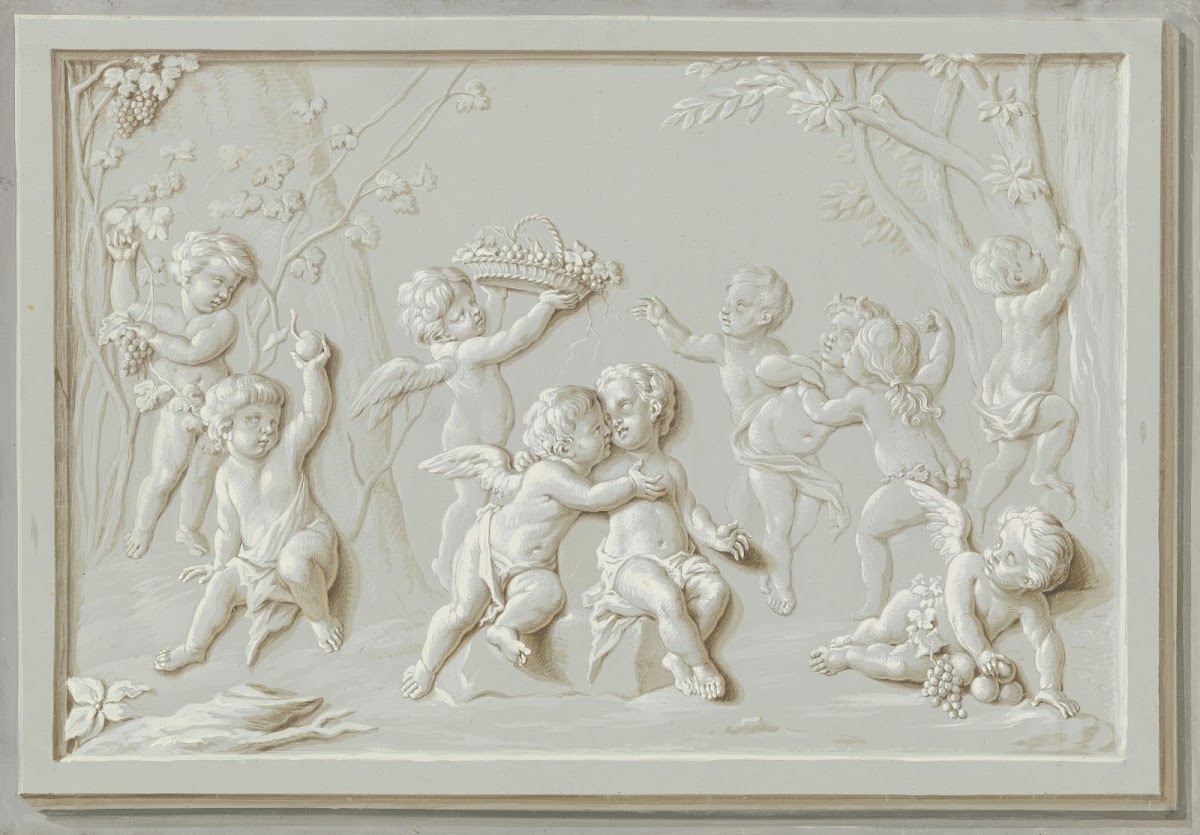 Amoretten bei der Weinlese als Relief dargestellt