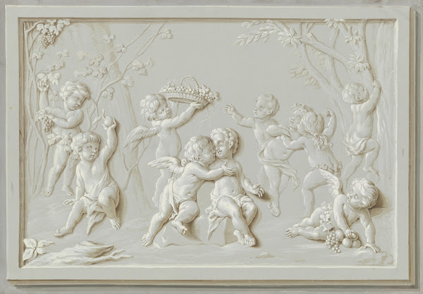 Amoretten bei der Weinlese als Relief dargestellt
