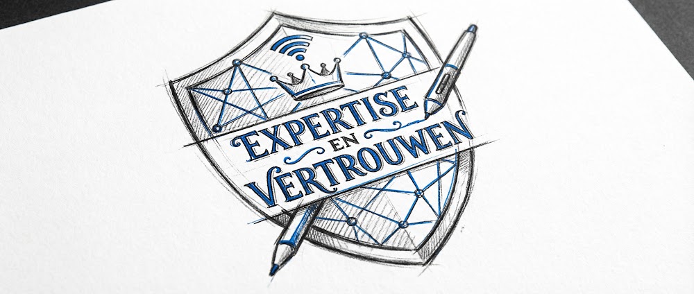 Schets van een schild met de tekst Expertise en Vertrouwen