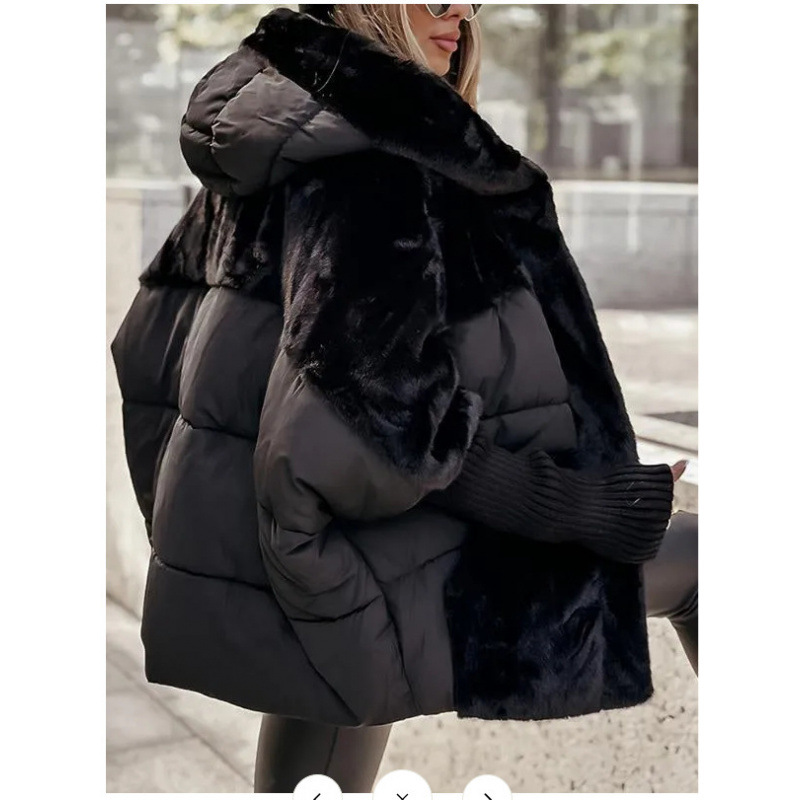 Women's puffer jacket, loosely fitted, with contrast details