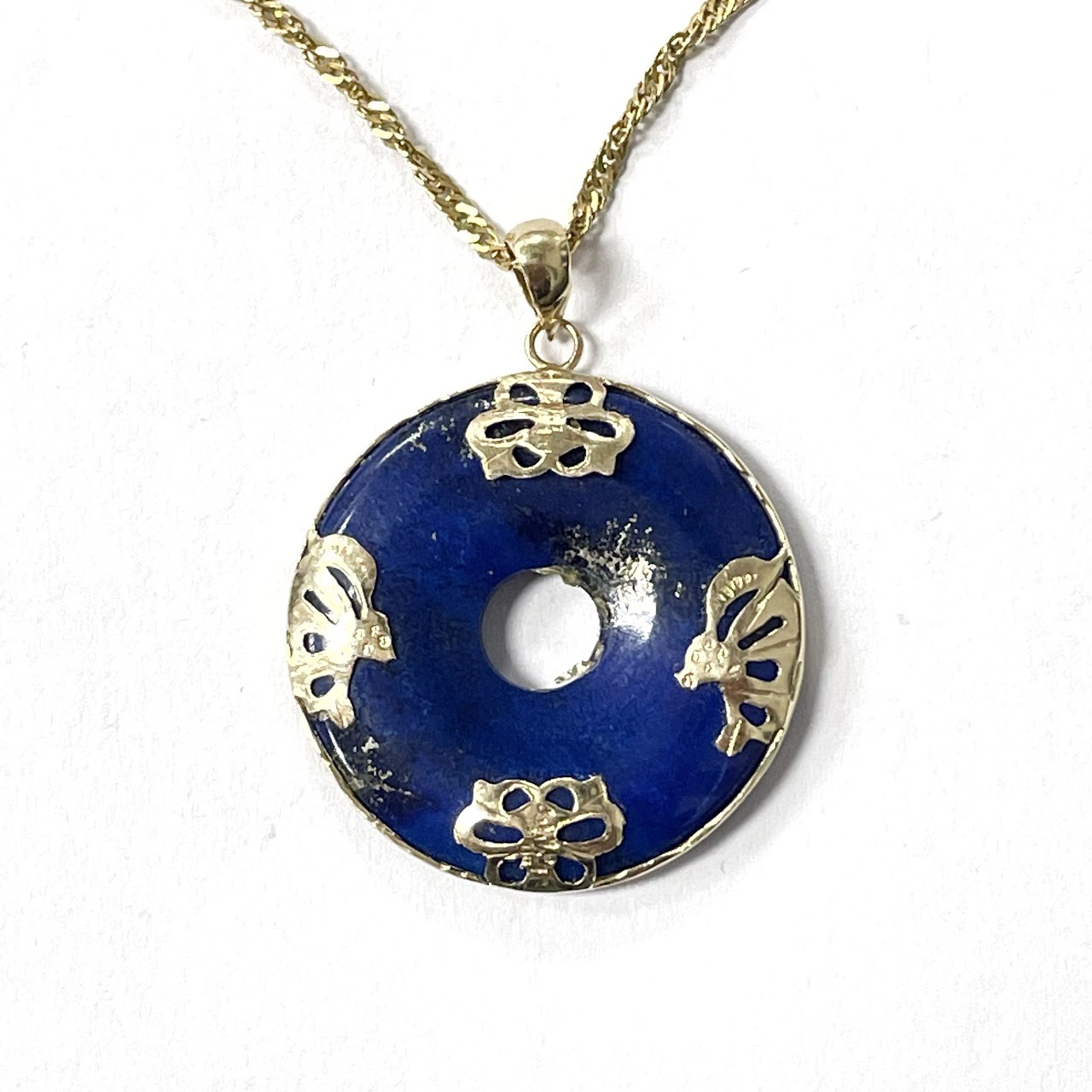 14K Gold & Enamel Bi-Disc Pendant Necklace