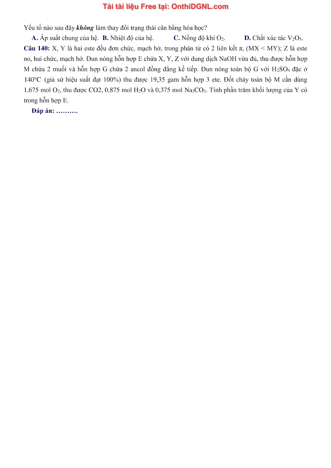 260 bài tập môn Hóa học - Ôn thi ĐGNL ĐHQG Hà Nội Phần 15