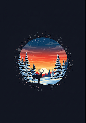 Deer in Snowy Sunset Circle Art