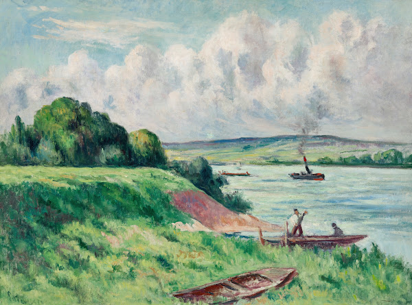 Rolleboise barques et remorqueur sur le fleuve 1919