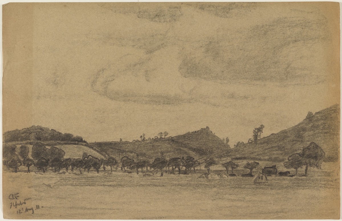 Hügelige Landschaft mit Baumreihe 1911