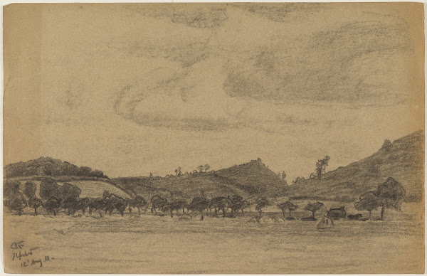 Hügelige Landschaft mit Baumreihe 1911