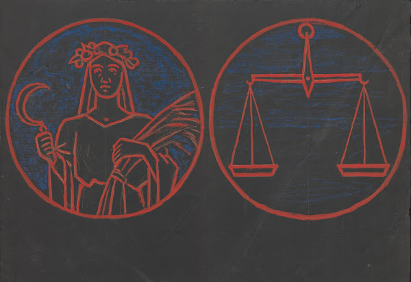 Symbols of the Zodiac signs  Virgo and Libra 1909