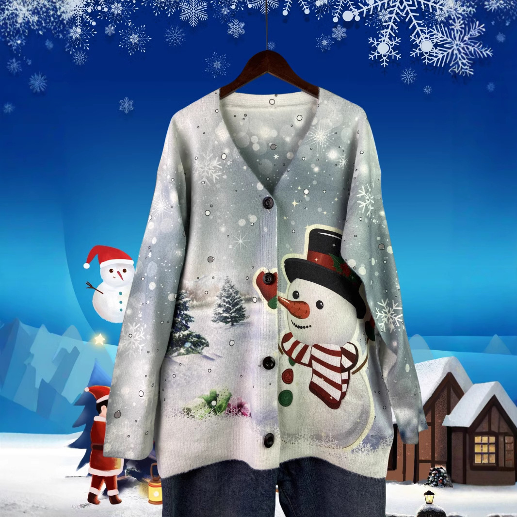 Festive cardigan with Christmas motifs, V-neck