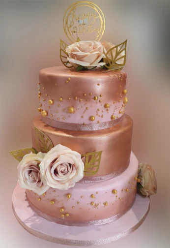 Rose Gold Themed 3 Tier Birthday Wedding Cake CB-NC449