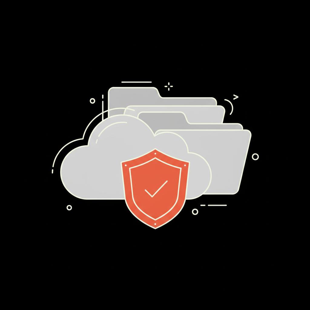 Minimal 2D vector infographic of layered cloud folders with a shield badge indicating backup and security, designed for article about how to recover permanently deleted Google account.