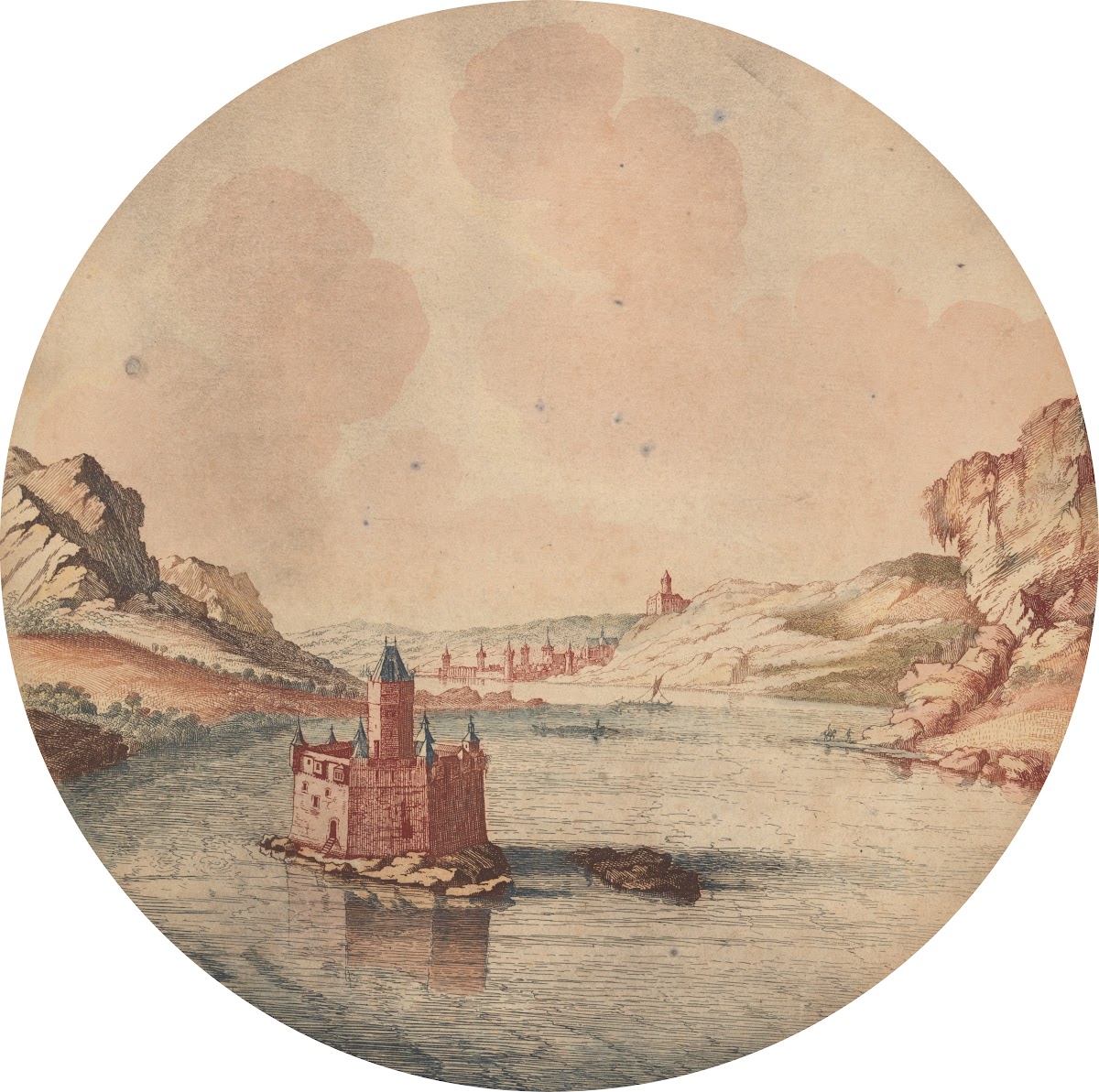 Gezicht op burcht Pfalzgrafenstein bij Kaub 1688 to 1698