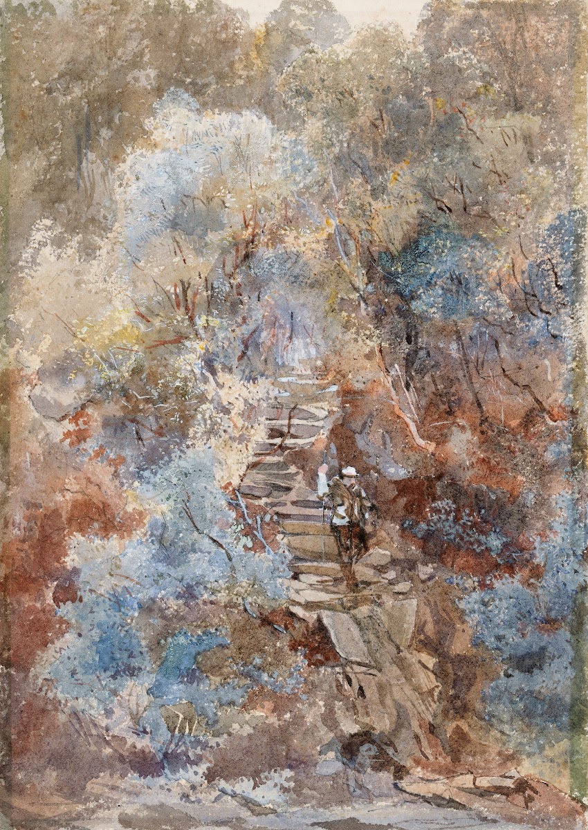 Man Walking down Cliff Steps
