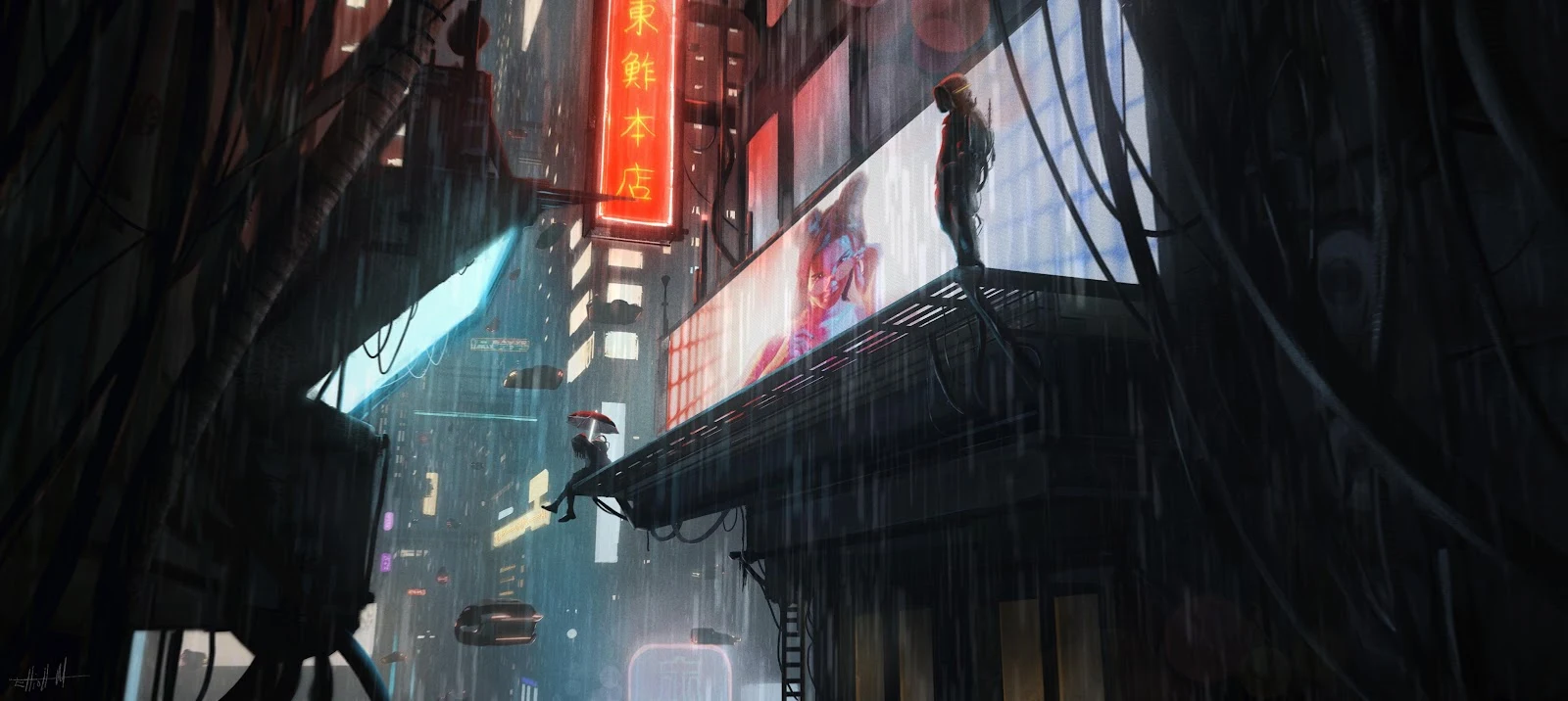 Futuristic Cyberpunk City At Night - Digital Art 4K Wallpaper (5694x2548)