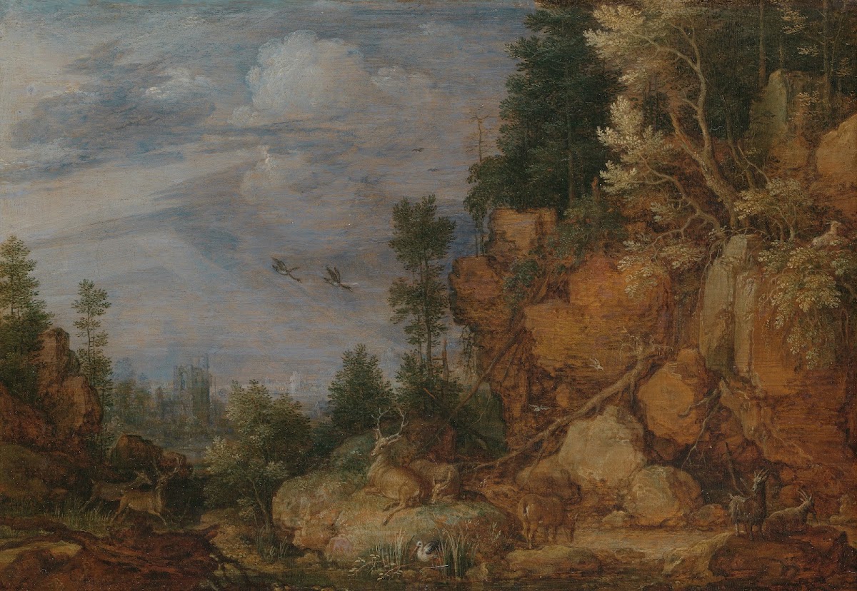 Rocky Landscape with Deer and Goats 1620