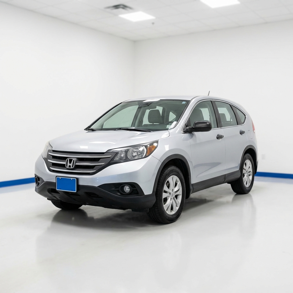 Minimalist full frame showroom photo of a used Honda CRV in white with subtle CarFax Deals blue accents honda crv used for sale