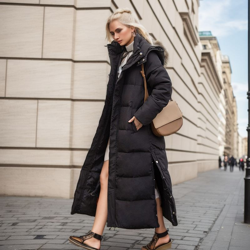 Long tailored women's winter coat with hood