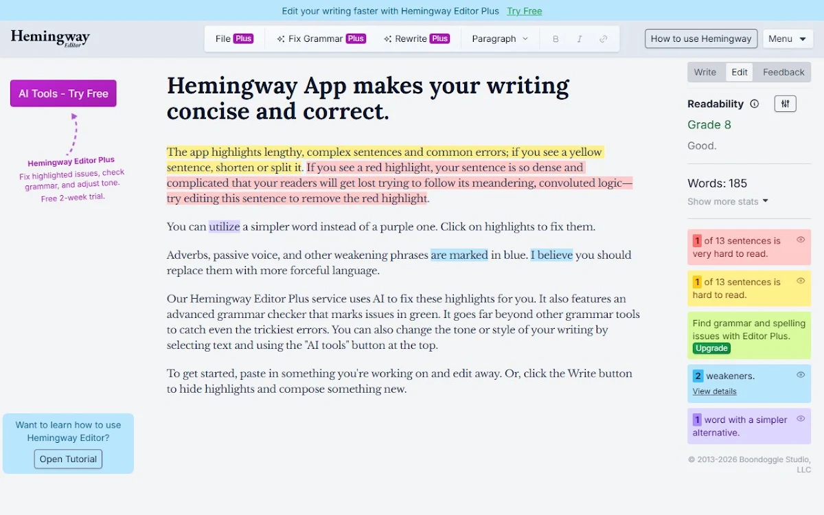 Captura de Hemingway Editor