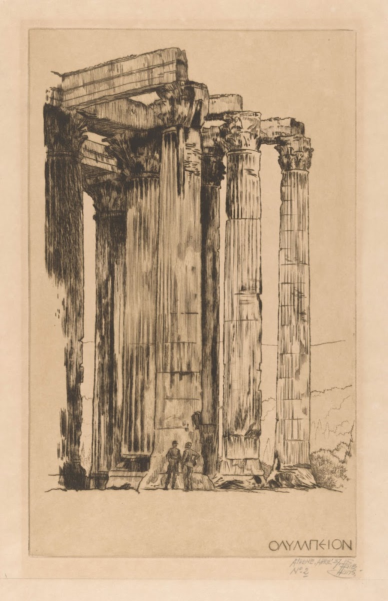 Olympieion met twee mannen voor een zuil 1937