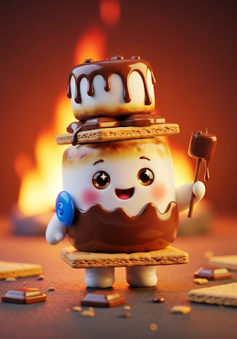 Cute S'mores Character by Campfire