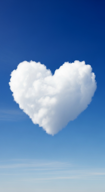 Perfect White Heart Shaped Cloud Centered in a Deep Blue Sky - Free mobile Wallpaper