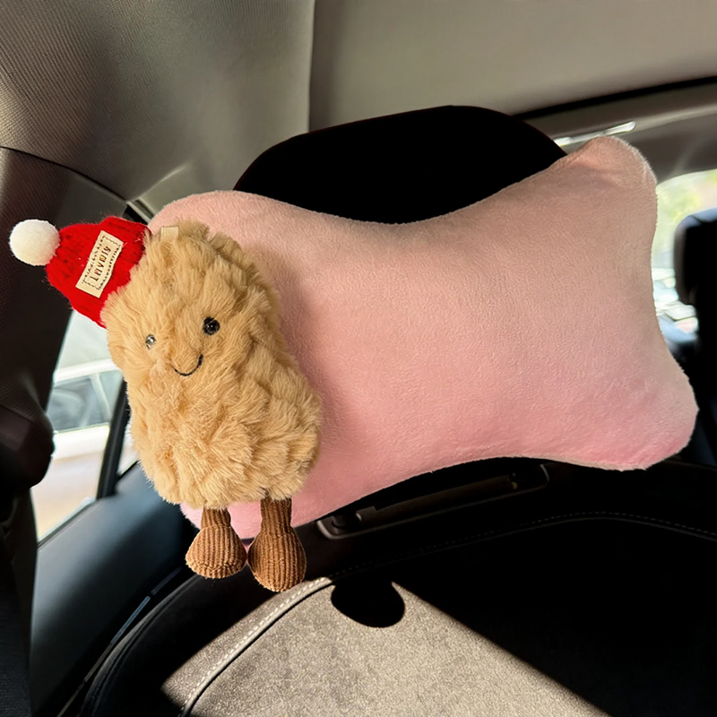 Plush car headrest with geometric pattern