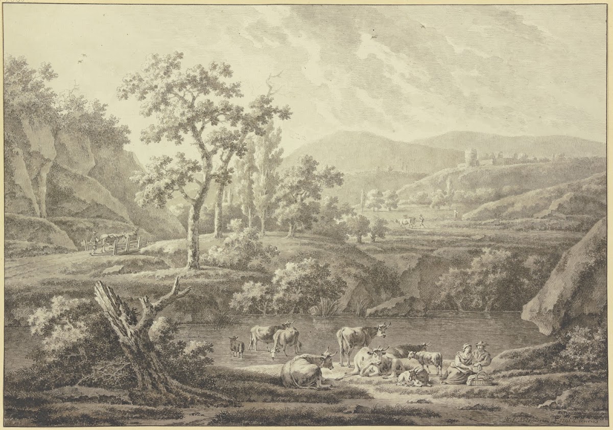 Blick auf das Land um Stavelot mit weidendem Vieh 1791