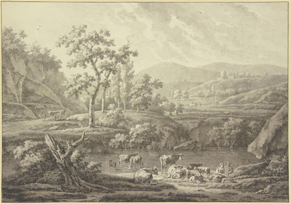 Blick auf das Land um Stavelot mit weidendem Vieh 1791
