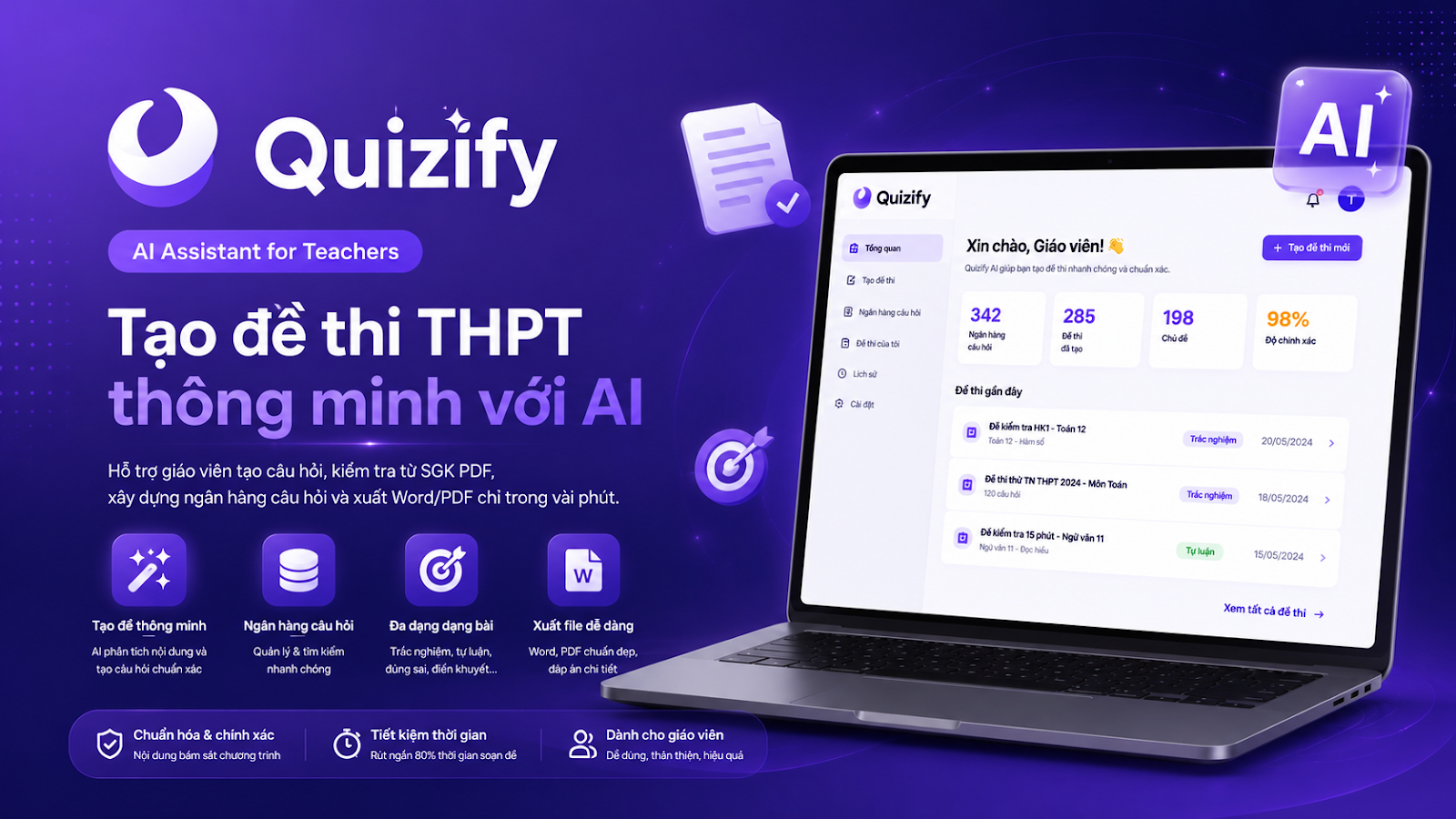 Quizify - Hệ thống tích hợp AI tạo đề thi và ngân hàng câu hỏi thông minh