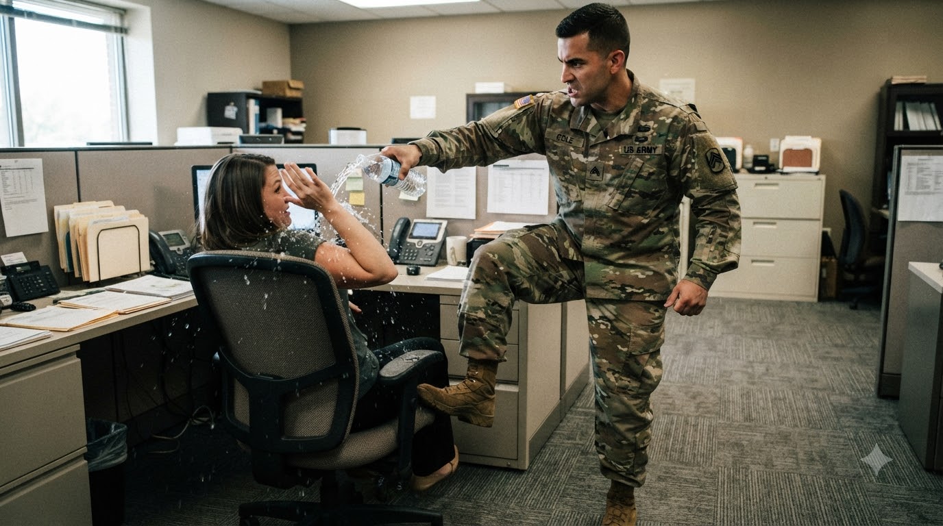 Staff Sergeant Derek Cole Kicked The Woman’s Chair Backward Before Pouring Water Down The Front Of Her Training Shirt.