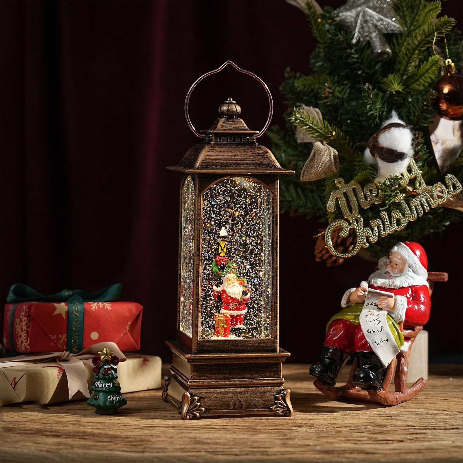 Decorative Christmas Lantern with Snow Effect and Light
