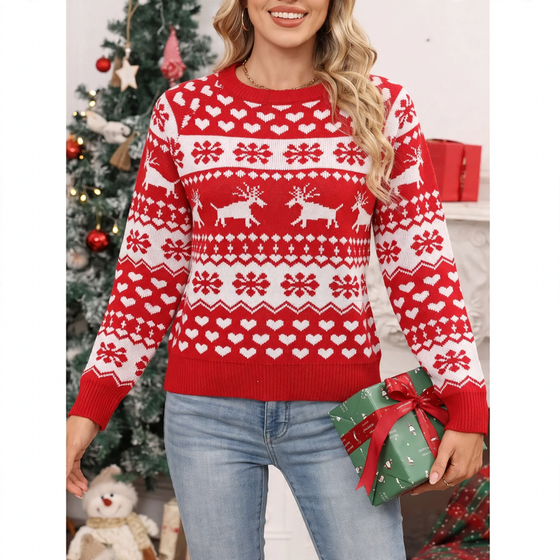 Fair-Isle Knitted Sweater with Reindeer Motif